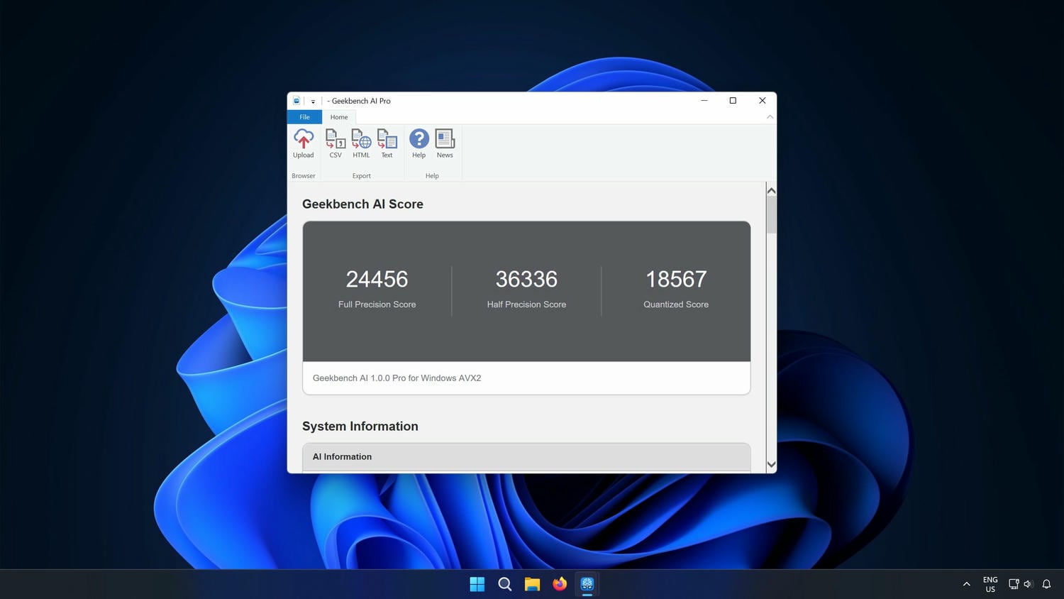 Geekbench AI na PC s Windows 11