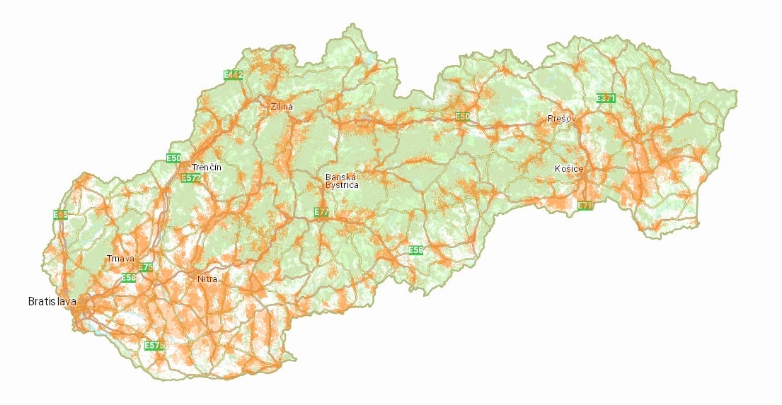 Mapa pokrytia 5G od Orangeu