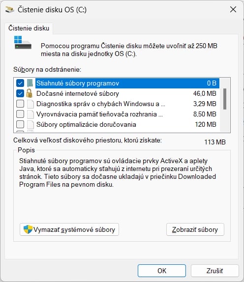 Funkcia Čistenie disku v OS Windows 11 