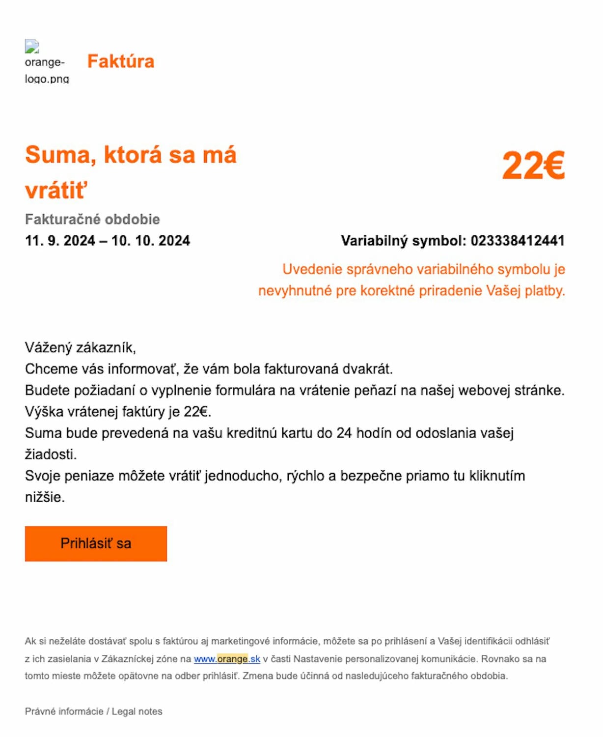 Podvod zneužívajúci dobré meno operátora Orange