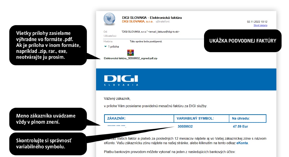 podvodná faktúra DIGI Slovakia