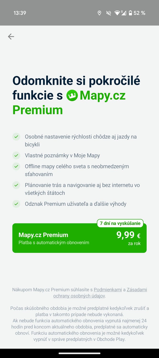 Mapy.cz, navigácia, predplatné, Premium