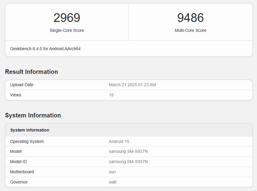 Samsung Galaxy S25 Edge - Geekbench