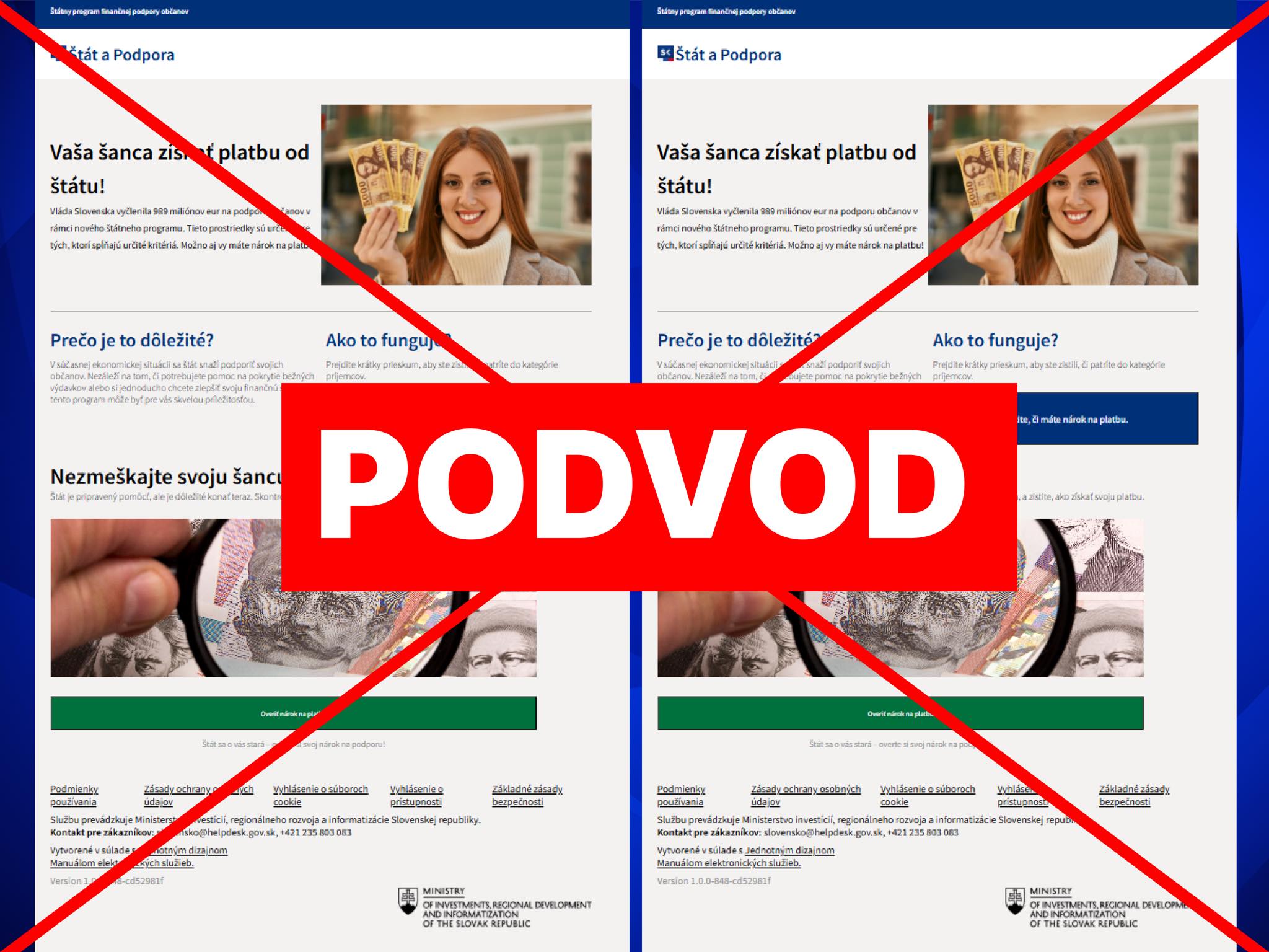 podvod - falošný vládny web